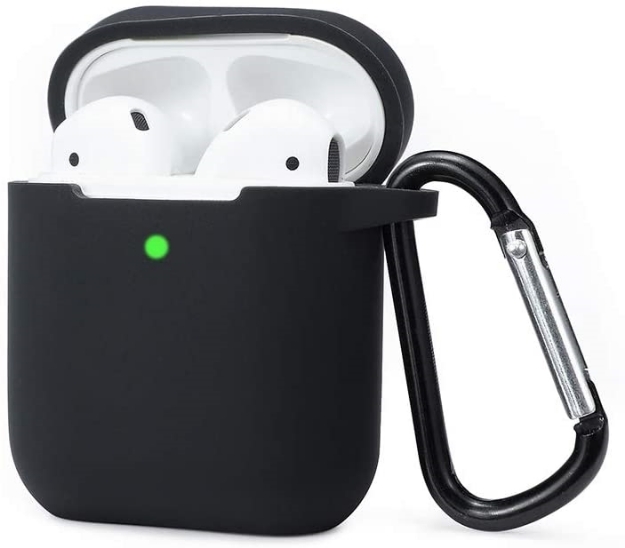 Picture of Airpods Case Cover Compatible with AirPods 2 & 1 Silicone Shockproof Airpods Case Cover Front LED Visible Extra Protection with Carabiner